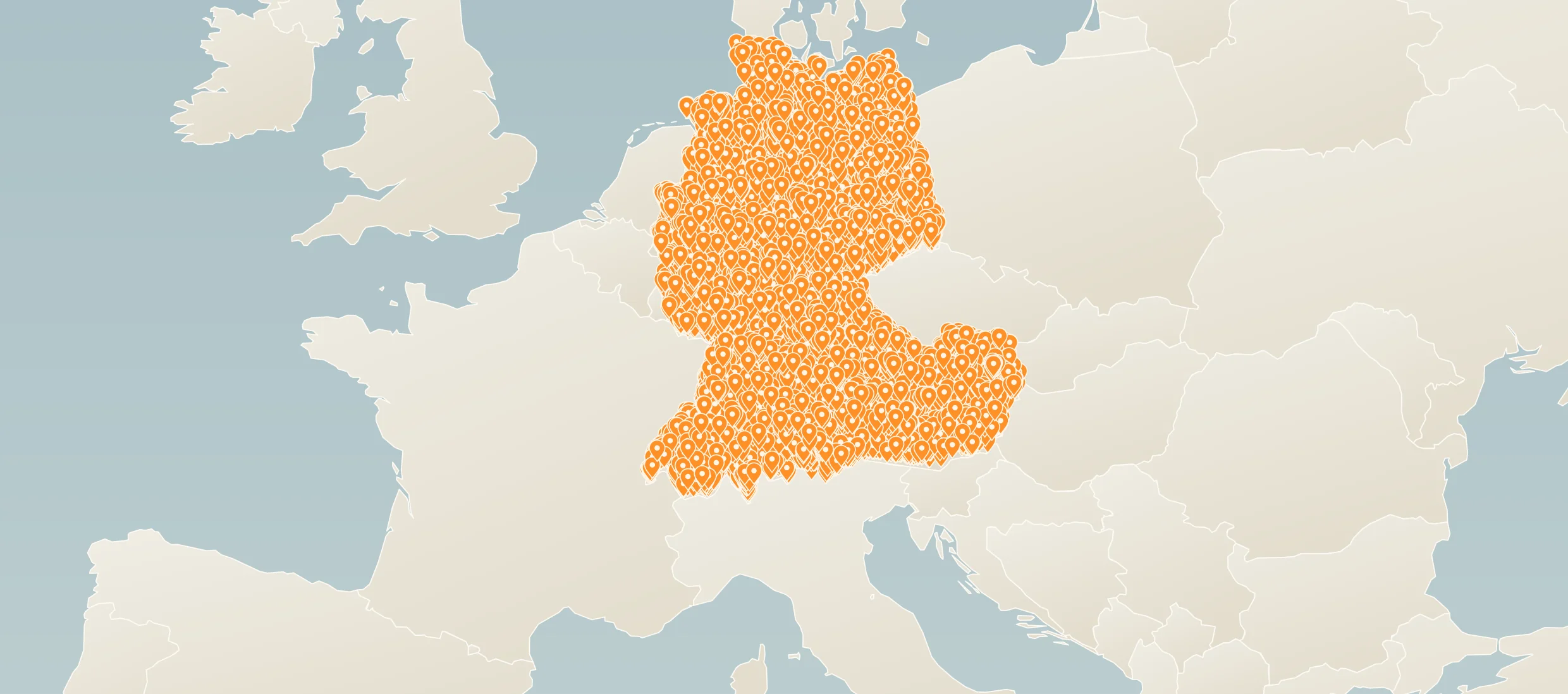 Kartenübersicht der Unterkunftsstandorte in Deutschland, Österreich, der Schweiz und Südtirol